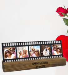 Sevgililere Özel 5 Fotoğraflı Film Şeridi Mesajlı Dekoratif Ahşap Stand