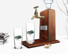 Kişiye Özel Renkli Baskılı Retro Otomobil Tasarımlı İkili Rakı Bardağı ve Ahşap Rakı Standı Hediye Seti-3