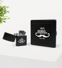 Kişiye Özel Canım Babam Tasarımlı Siyah Metal Sigara Tabakası ve Benzinli Çakmak Seti-8