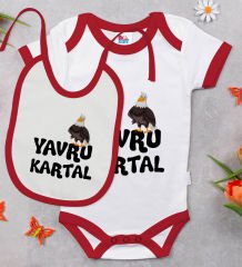 BK Kids Yavru Kartal Tasarımlı Kırmızı Bebek Body Zıbın ve Mama Önlüğü Hediye Seti-1