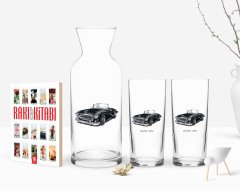 Kişiye Özel Renkli Baskılı Retro Otomobil Tasarımlı İkili Rakı Bardağı Karaf ve Cep Kitabı Hediye Seti-1