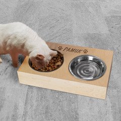 Evcil Dostlarımıza Özel Ahşap Standlı Kedi Mama ve Su Kabı