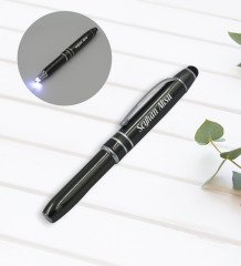 Kişiye Özel Işıklı Dokunmatik Füme Metal Roller Kalem