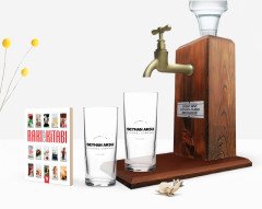 Kişiye Özel Renkli Baskılı Alcohol Company Tasarımlı İkili Rakı Bardağı Ahşap Rakı Standı ve Cep Kitabı Hediye Seti-1