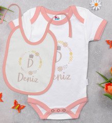 BK Kids Kişiye Özel Harfli İsimli Pembe Bebek Body Zıbın ve Mama Önlüğü Hediye Seti-2