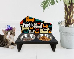 Evcil Dostunuza Özel Çelik Kaseli Ahşap Kedi Mama ve Su Kabı-1