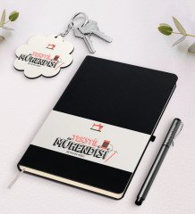 Kişiye Özel Tekstil Mühendisi Siyah Defter Kalem Ve Anahtarlık Hediye Seti-2