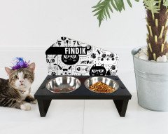 Evcil Dostunuza Özel Çelik Kaseli Ahşap Kedi Mama ve Su Kabı-6