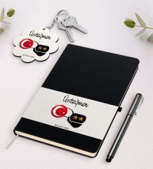 Kişiye Özel Üsteğmen Siyah Defter Kalem Ve Anahtarlık Hediye Seti