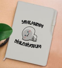 BK Gift Yıkılmadım Dinleniyorum Tasarımlı Beyaz Termo Deri Not Defteri 15x21cm-1