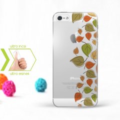 Kişiye Özel Iphone 5 - 5S İnce Şeffaf Silikon Telefon Kapağı (Yaprak Temalı-3)