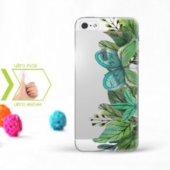 Kişiye Özel Iphone 5 - 5S İnce Şeffaf Silikon Telefon Kapağı (Yaprak Temalı-11)