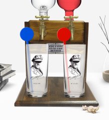 Kişiye Özel Renkli Baskılı Atatürk Temalı İkili Vodka Bardağı ve Çift Musluklu Doğal Ahşap Vodka Standı-17