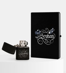 Kişiye Özel İsimli Siyah Defter ve Benzinli Çakmak Seti - 6