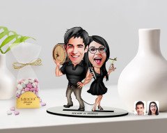 Kişiye Özel Sevgililer Karikatürlü 3D Ahşap Biblo ve Çikolatalı Kalp Bonbon Draje Hediye Seti-18