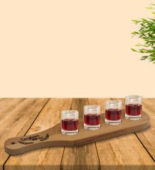 Kişiye Özel Masif Ahşap Tekila Sunum Tepsisi ve 4âlü Shot Bardak Seti - Model 3