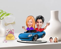 Kişiye Özel Sevgililer Karikatürlü 3D Ahşap Biblo ve Çikolatalı Kalp Bonbon Draje Hediye Seti-52